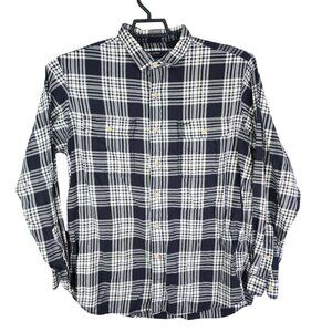 Mens Cremeux Collection Navy & White Plaid Shirt Button Up Long Sleeve Size L